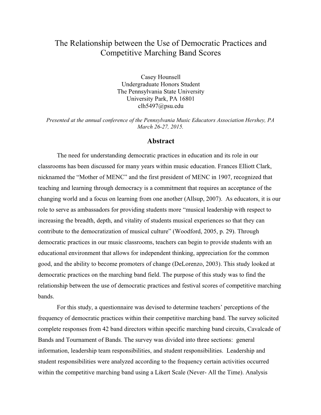The Relationship Between the Use of Democratic Practices and Competitive Marching Band Scores