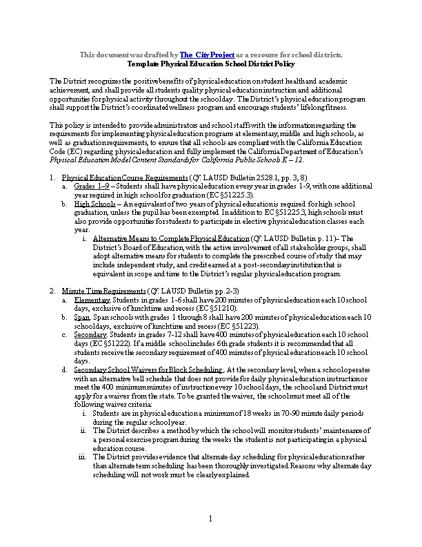 This Document Was Drafted by the City Project As a Resource for School Districts