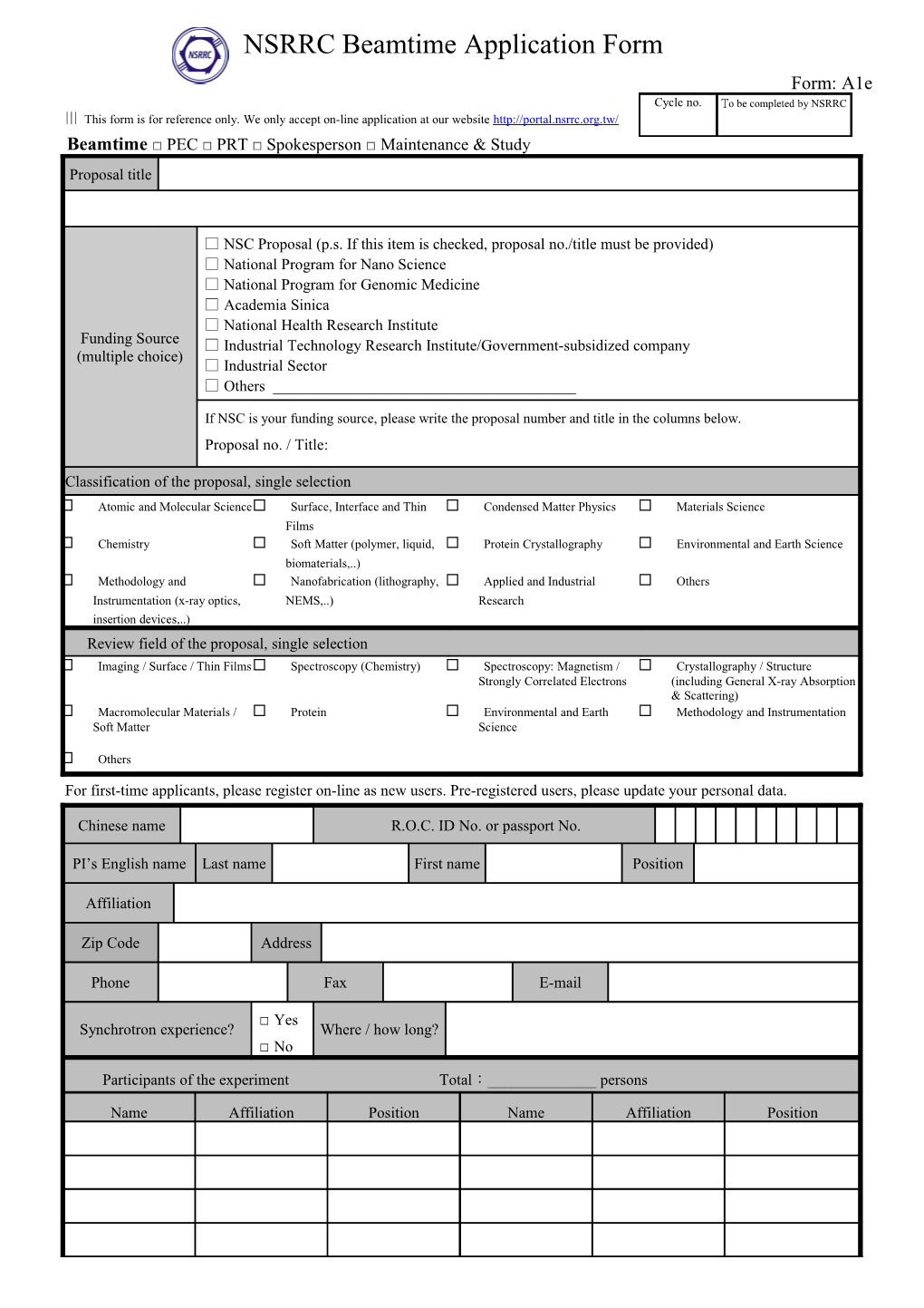This Form Is for Reference Only. We Only Accept On-Line Application at Our Website