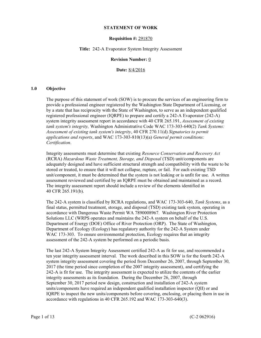 Title: 242-A Evaporator System Integrity Assessment