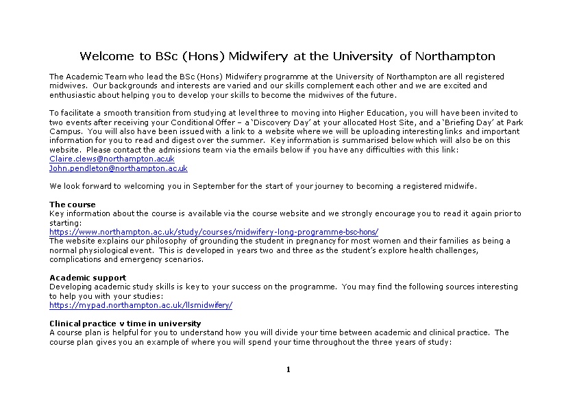Welcome to Bsc (Hons) Midwifery at the University of Northampton