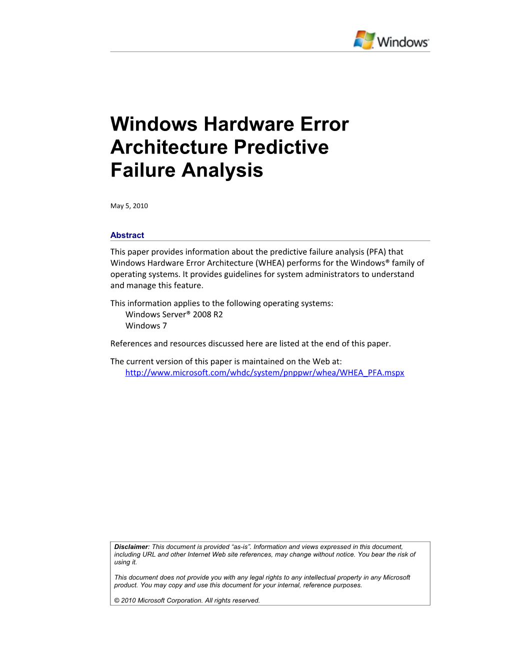 Windows Hardware Error Architecture Predictive Failure Analysis 2